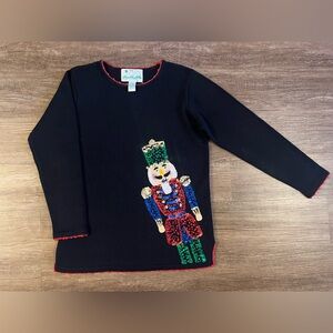 VTG Quacker Factory Womens S Christmas Knit Sweater Top Nutcracker Sequins‎